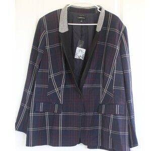 Lane Bryant Single Button Blazer Navy Windowpane Stretch Sz 26 Career Preppy